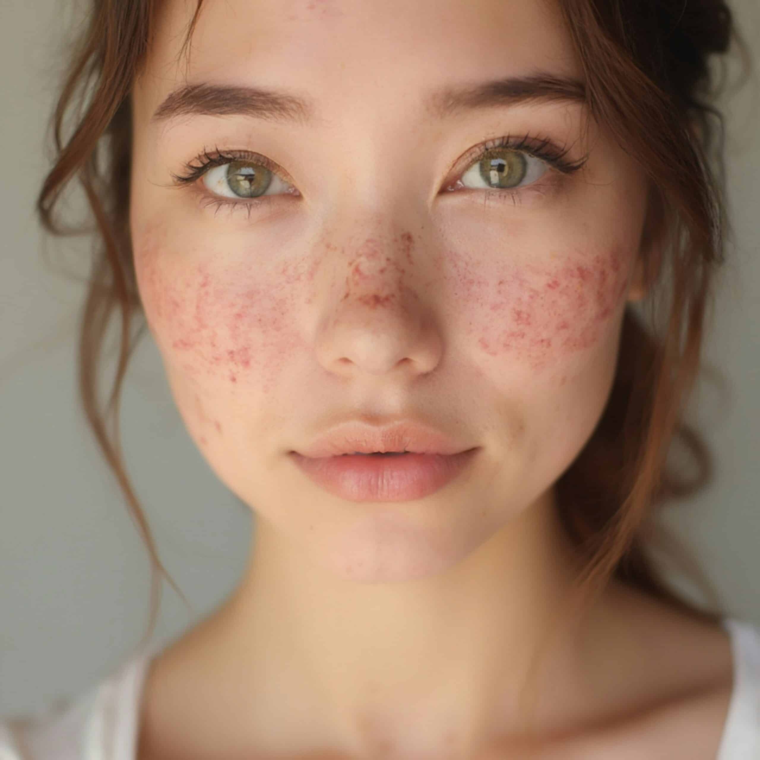 Close-Up Portrait of Acne-Prone Skin with Redness and Natural Texture