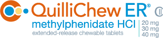 MisterPharmacist_Toronto_Online_Pharmacy Logo for QuilliChew ER with text reading "methylphenidate HCl, extended-release chewable tablets," and dosage options of 20 mg, 30 mg, and 40 mg.